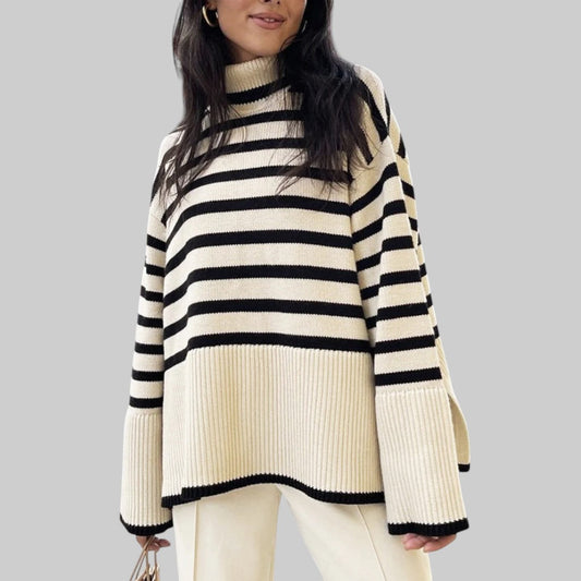 Беатрис - Удобен oversize плетен пуловер с райета