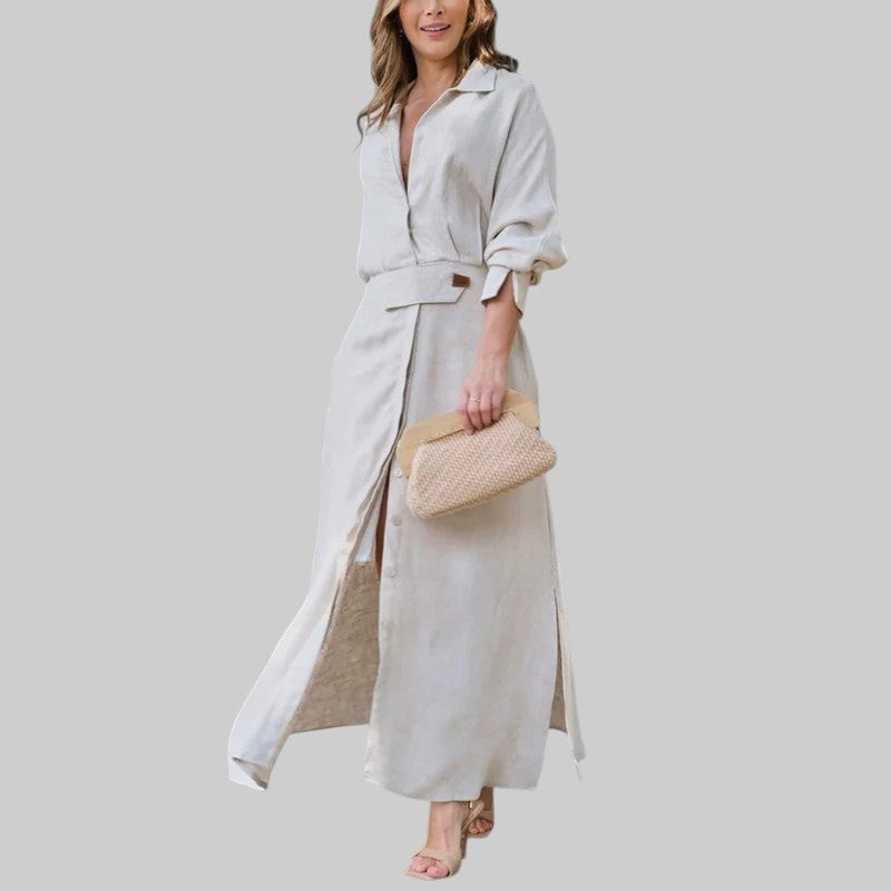 Надя - Стилна макси рокля с V-образно деколте