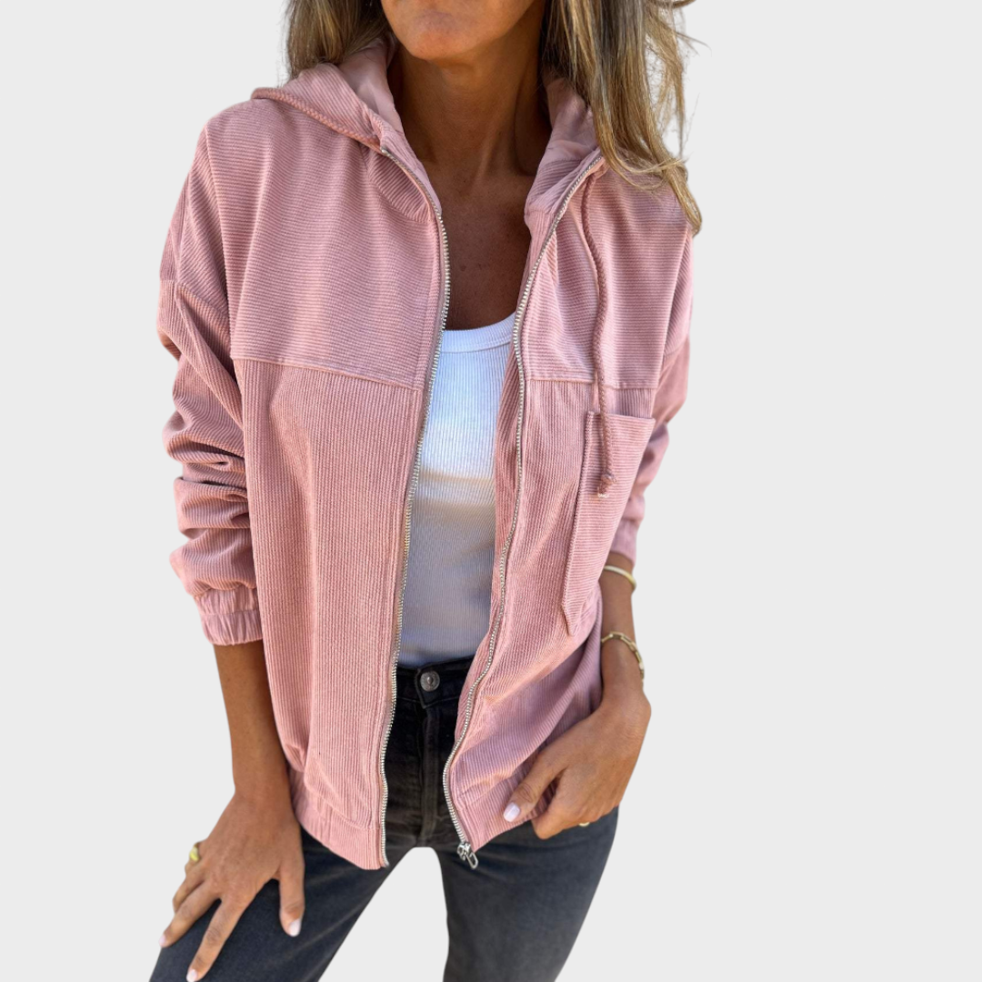 Зузана – Стилно велурено яке с качулка и цип