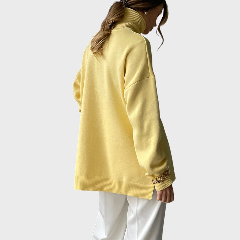 Елеонора™ - Удобен оувърсайз пуловер с поло яка