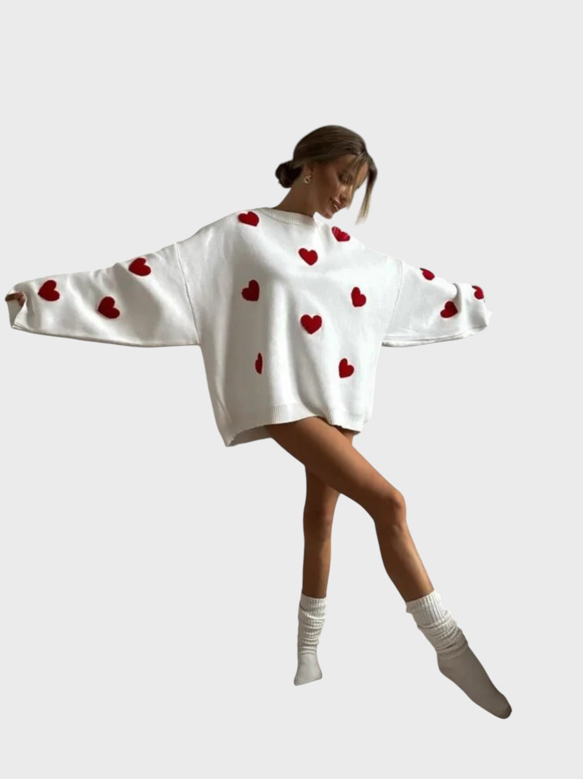 Светослава™ - Плетен пуловер с романтични бродирани сърца