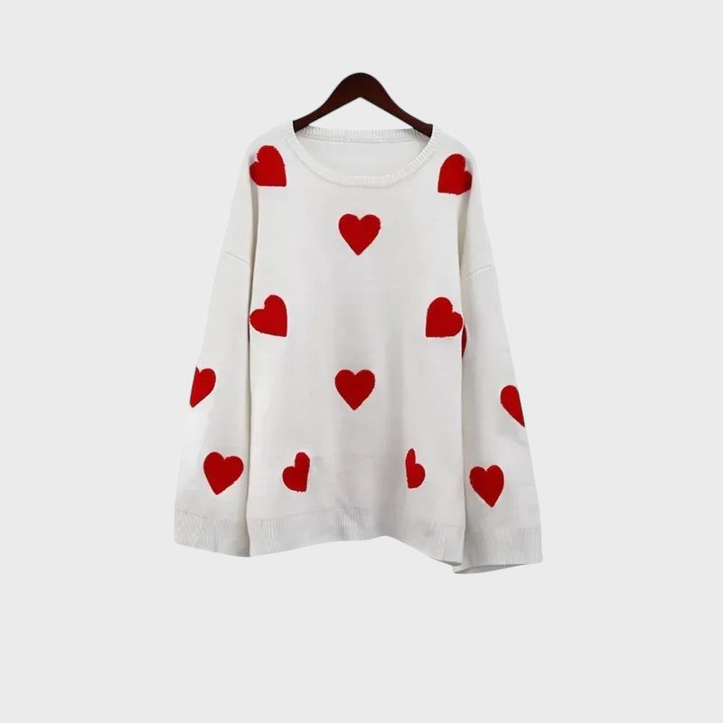 Светослава™ - Плетен пуловер с романтични бродирани сърца