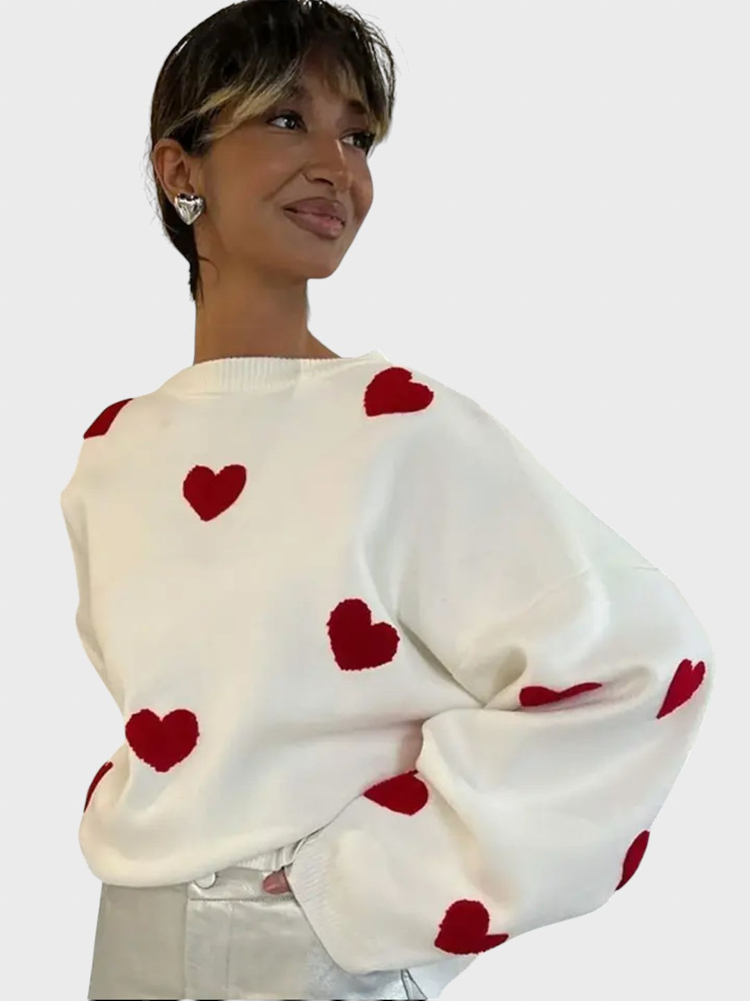 Светослава™ - Плетен пуловер с романтични бродирани сърца