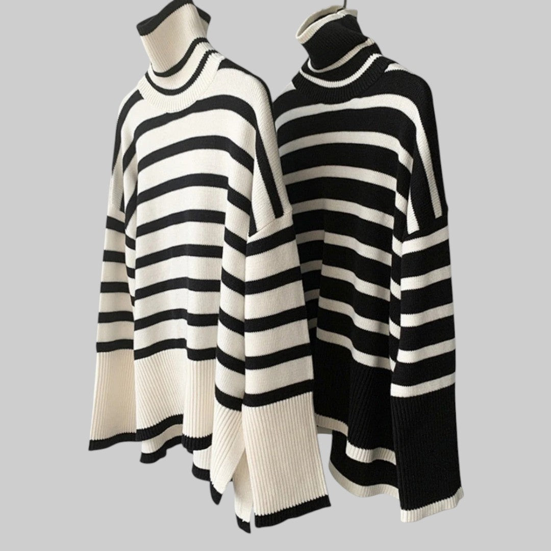 Беатрис - Удобен oversize плетен пуловер с райета